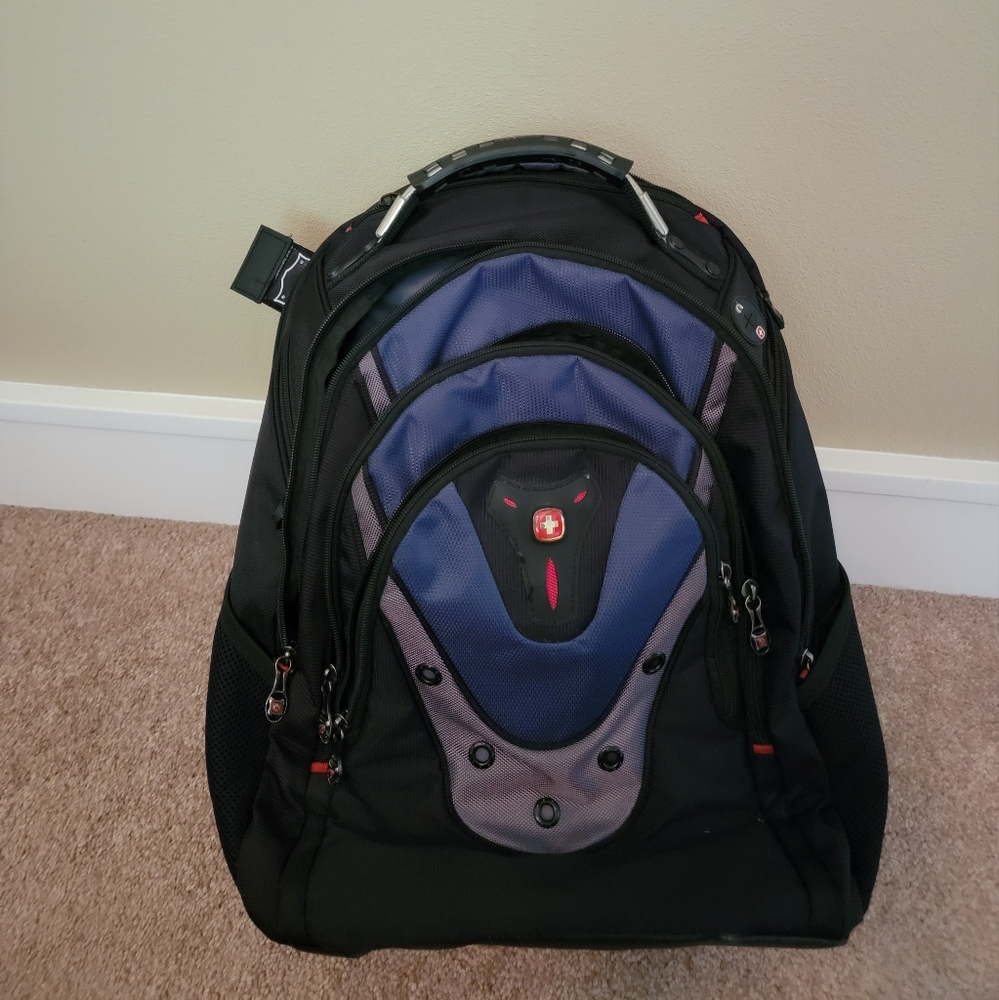 Wenger SwissGear Black and Blue Laptop Backpack with Sporty Design